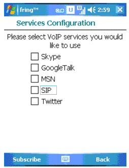 fring configuration for InPhonex
