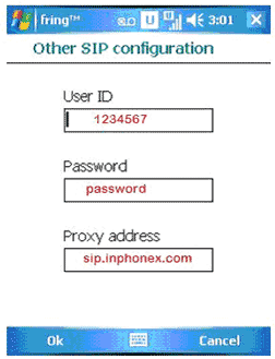fring configuration for InPhonex